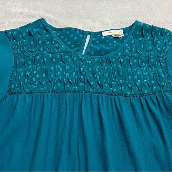 🖤Anthropologie Meadow Rue Teal Laurel Smock Top Blouse Keyhole Back - X-Small - Picture 6 of 9